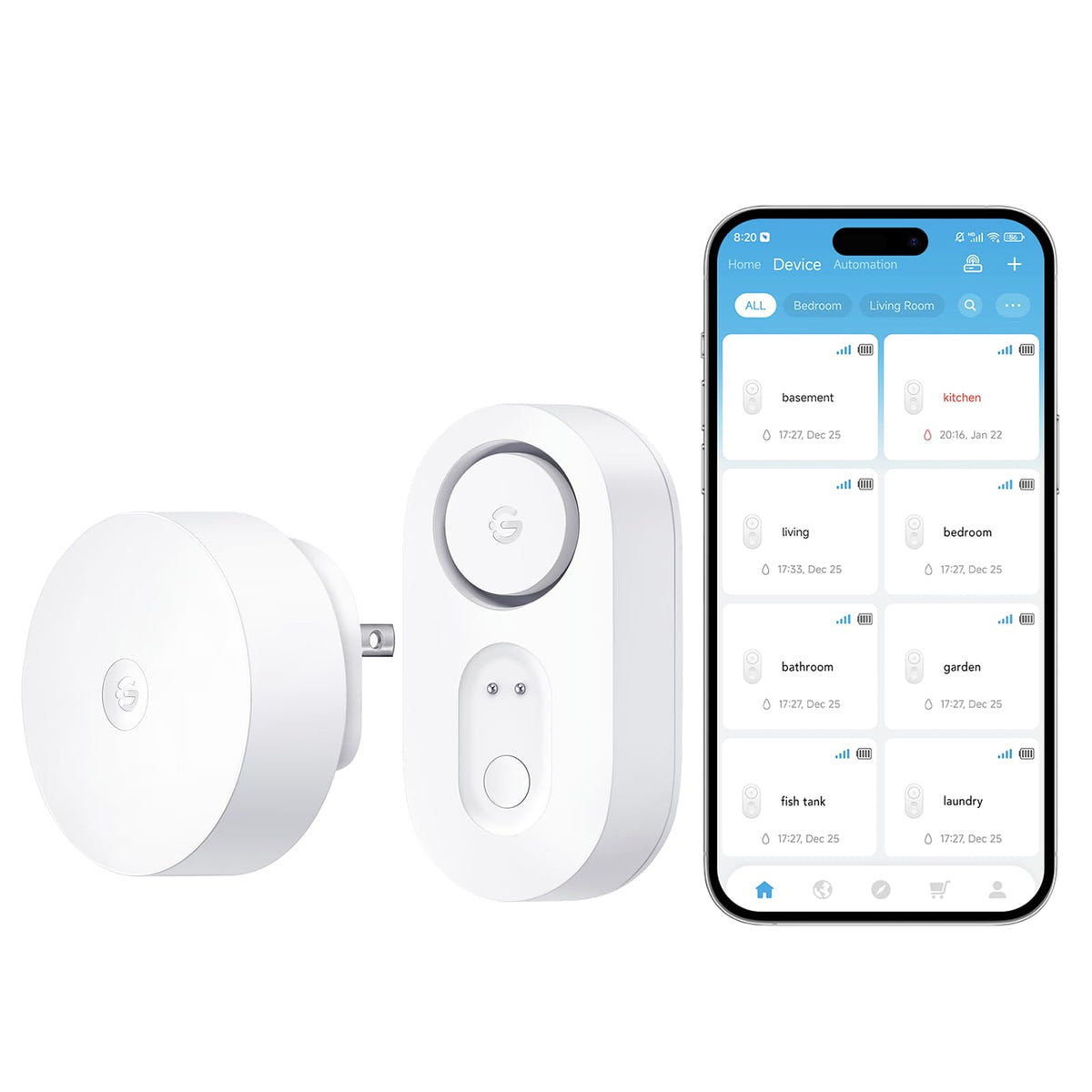 GoveeLife Upgraded Smart Water Leak Detector 1s with High Alarm, 3 Pack