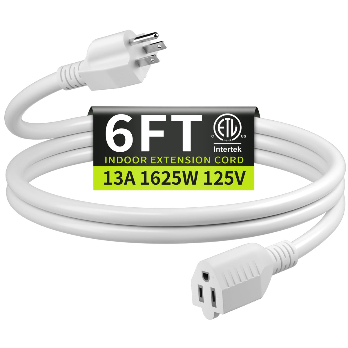 16/3 Black Extension Cord 6 FT Indoor, Short Extension Cord