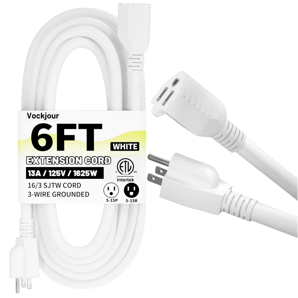 Vockjour 16/3 White Indoor Outdoor Extension Cord 35 Ft Waterproof