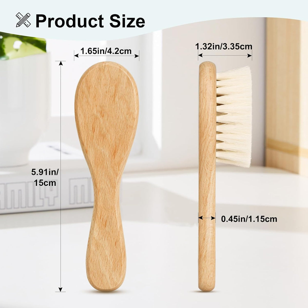 Baby Hair Brush with Wooden Handle and Super Soft Goat Bristles for Newborns, Infant, Toddlers, Kids