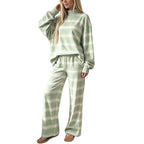 Striped Lounge Wear Sets for Women UK 2 Piece Outfits Loungewear Travel Matching Pyjamas Sets Mock Neck Oversized Knitted Jumper Long Sleeve Top and Wide Leg Pants Fall Winter
