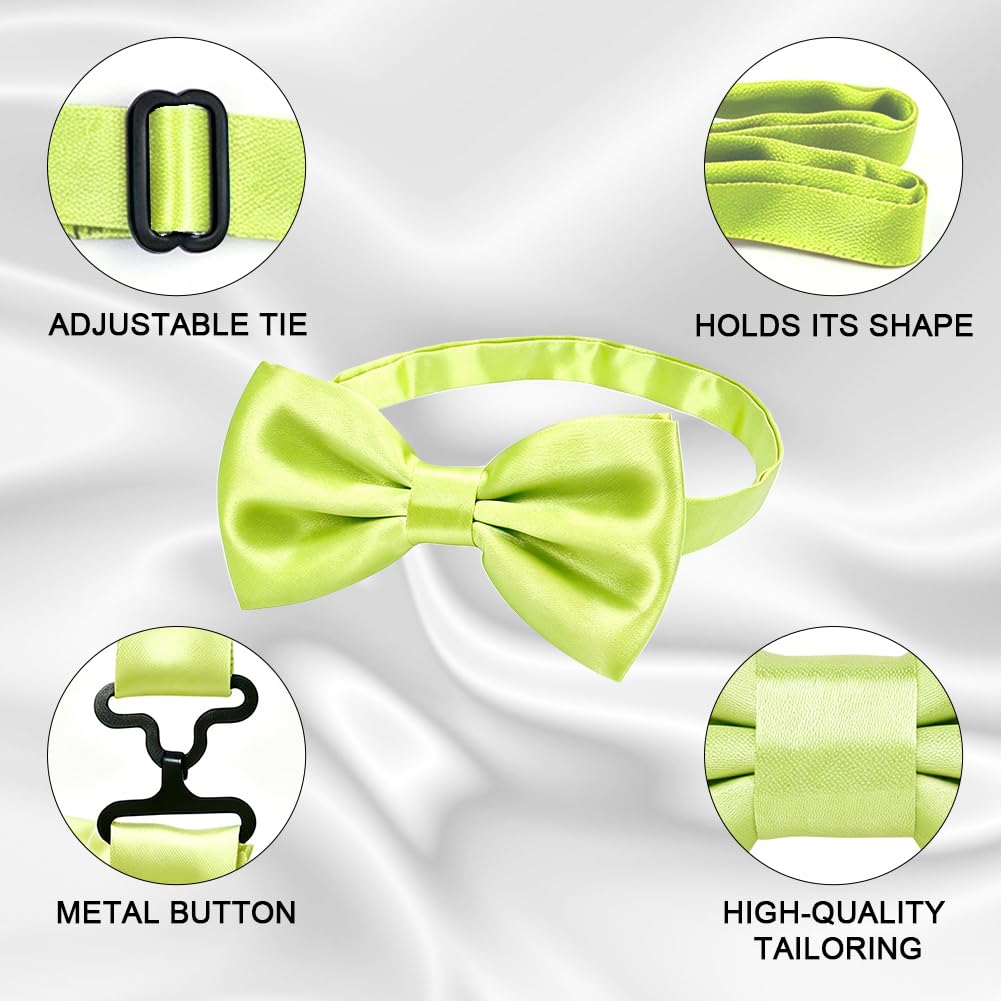 URAQT Men Pre-Tied Solid Satin Bow Tie, Adjustable Formal Bowtie
