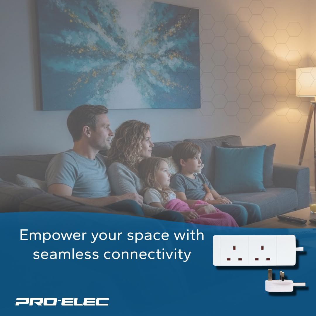 Pro Elec 2 Gang 5m Slim White Extension Lead, BS1363/A Compliant