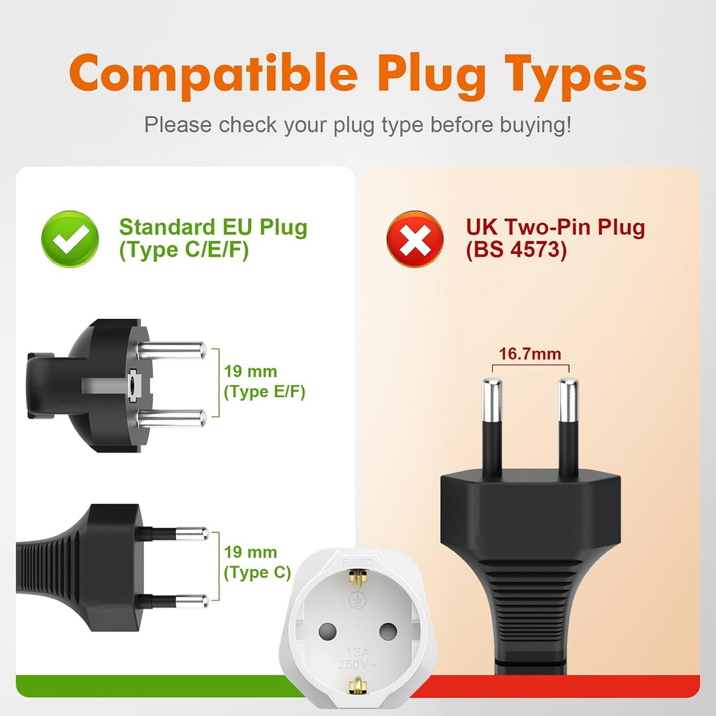 GRIFEMA EU to UK Plug Adapter with 13A Fuse 2 Pack