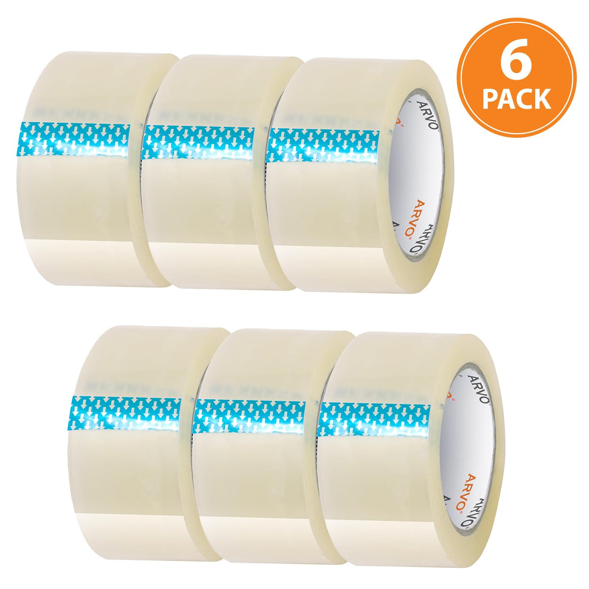 ARVO Clear Packing Tape 6 Rolls with Low Noise (48mm x 60m) - Durable Parcel Sealing Tape for Packing Boxes, Secure Packaging for Moving House