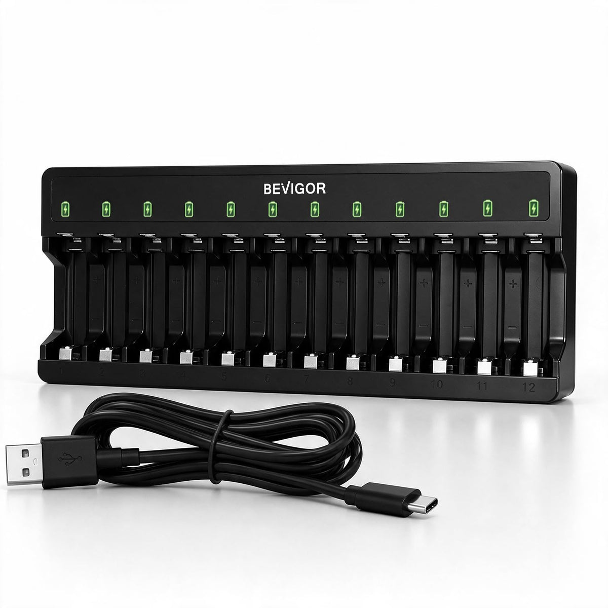 BEVIGOR 12 Slot Battery Charger with 12 Pack AA Rechargeable Batteries