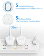 Mscien Extension Lead with USB Slots, 4 Way 3 USB Extension Socket with Individual Switches, Mountable Overload Protection Power Strips, 1.8 Meter Cable, 13A/3250W