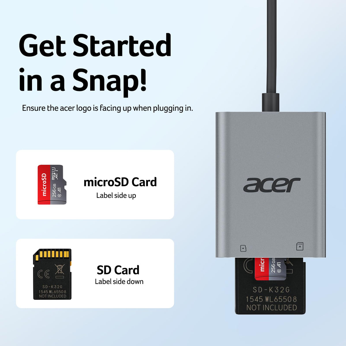 Acer USB-C SD Card Reader, High Speed Type-C Micro SD Card Adapter, USBC External Memory Card Reader SDXC, Micro SDXC Card, Compatible with MacBook Pro/Air, Acer Laptop, iPhone 16, Camera -Silver