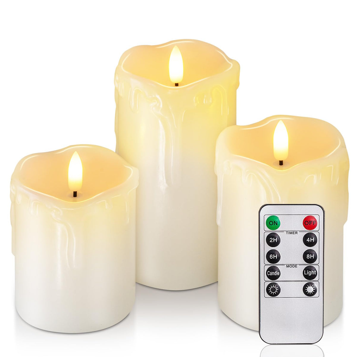 Homemory Orange Drip Real Wax Flameless Candles with Remote Timer, Set of 3