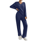 Lounge Wear Sets For Women Uk, Womens Pyjamas Set Long, Ladies Ribbed Loungewear Knit Outfits Womens Tracksuits 2 Piece Set V Neck Casual Casual Homewear