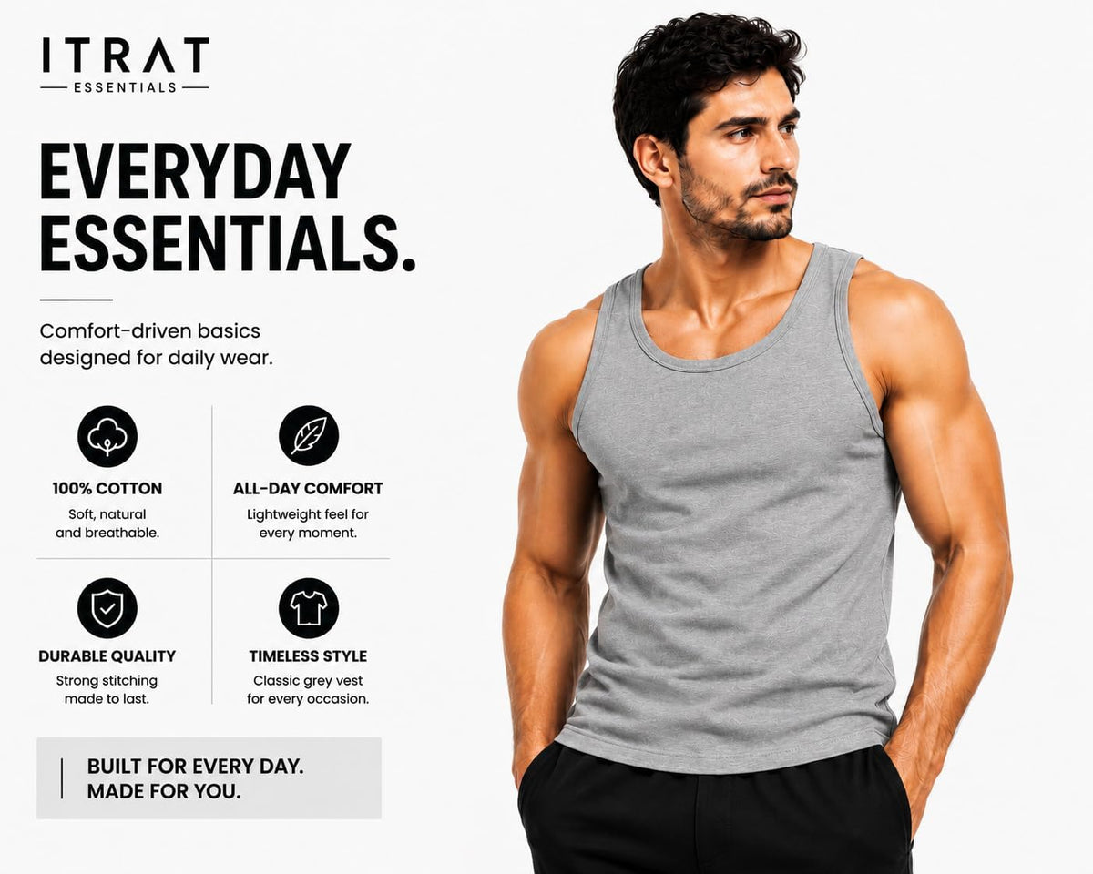 ITRAT Men's Cotton Vests Tank Tops Slim Fit Summer Top Breathable Sleeveless Shirt, Easy Fit Athletic Wear for Workout, Everyday Use and Training Activities (Pack 1, White, XL)