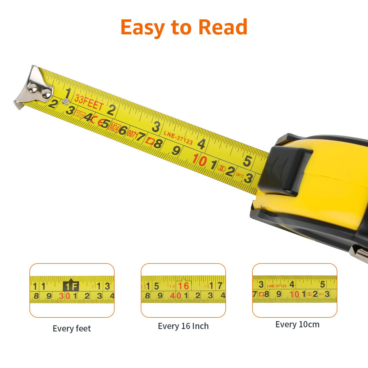 Amazon Basics Self-Locking Tape Measure with Belt Clip, 16-Feet (5-Meters), Inch/Metric Scale, MID Accuracy, Black, Yellow
