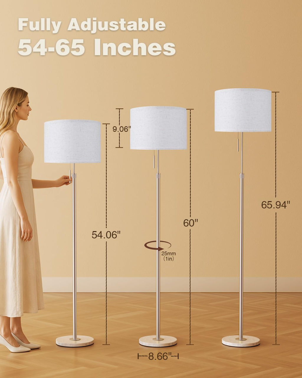 Ambimall Floor Lamp for Living Room with Smart Light Bulb, RGB + Stepless Dimmable Colors Temperature & Brightness(White Shade & Black Pole)