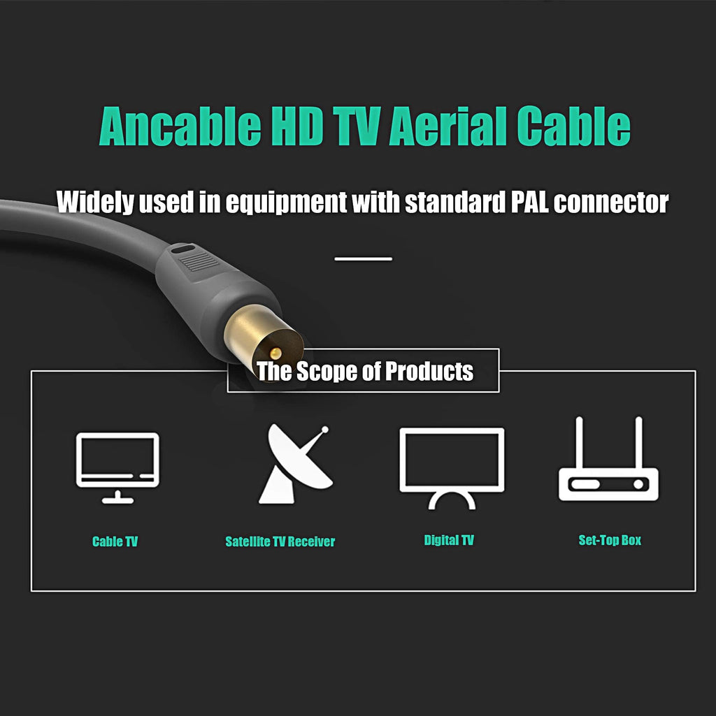 Ancable TV Aerial Cable with Coaxial Adapter 1M White TV Ariel Lead
