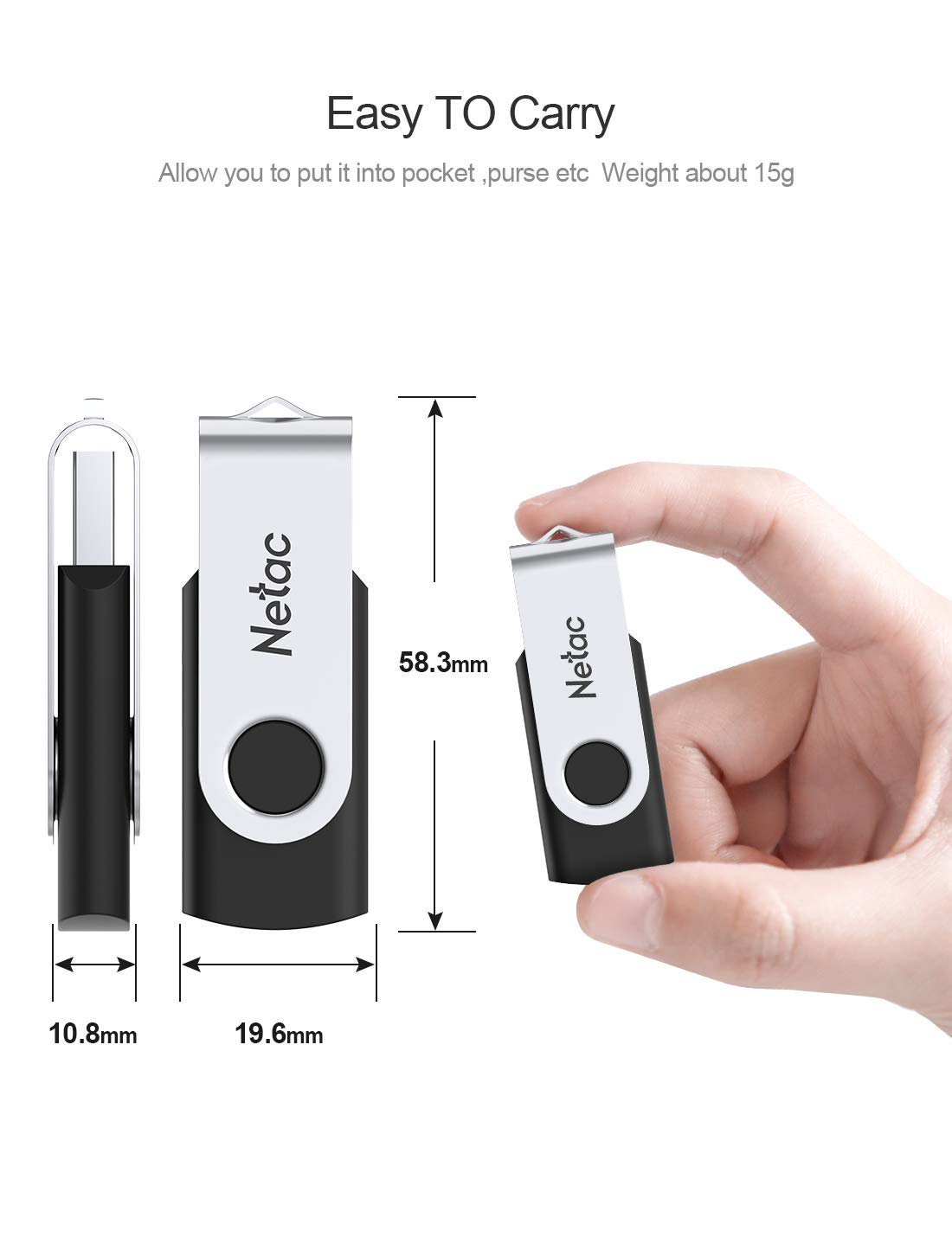 Netac 64GB USB 3.2 Flash Drive, High Speed Swivel Design Memory Stick,Up to 90/30 MB/s(R/W) Pen Drive, Thumb Drive for Data Storage, Zip Drive and jump Drive with LED Light