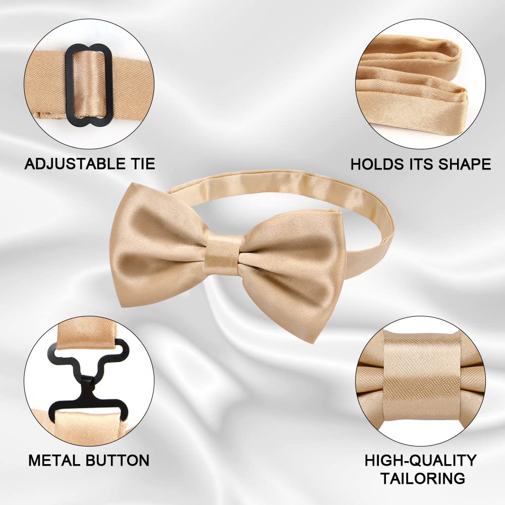 URAQT Men Pre-Tied Solid Satin Bow Tie, Adjustable Formal Bowtie