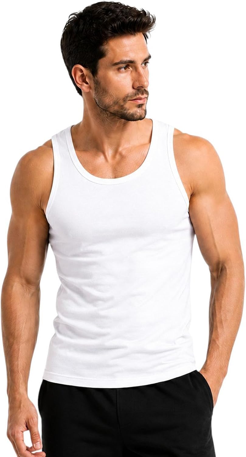 ITRAT Men's Cotton Vests Tank Tops Slim Fit Summer Top Breathable Sleeveless Shirt, Easy Fit Athletic Wear for Workout, Everyday Use and Training Activities (Pack 1, White, XL)