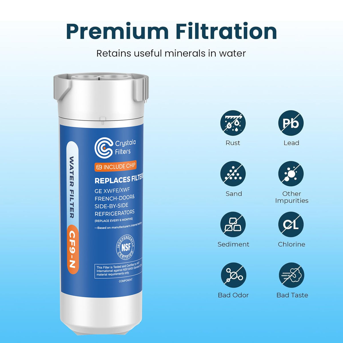Crystala Filters XWFE (Built-in CHIP) Refrigerator Water Filter 1-Pack