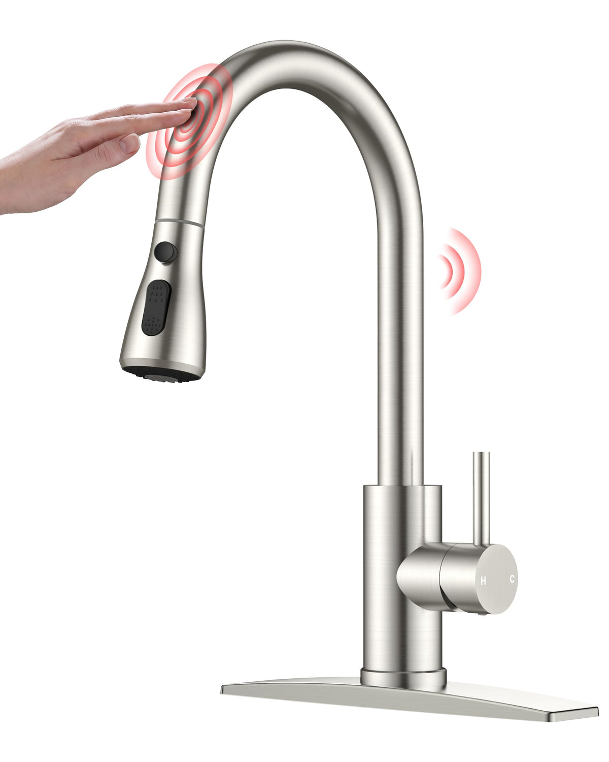 FORIOUS Kitchen Faucet with Cup Washer, Pull Down Sprayer, Brushed Nickel