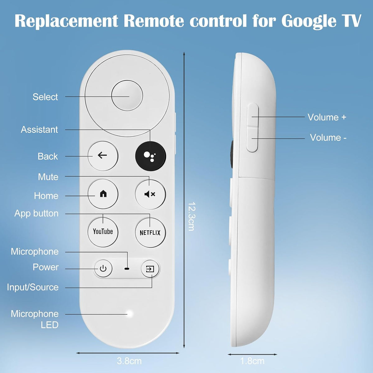 Replacement Voice Remote Control for Google Chromecast 4k Snow Streaming Media Player,Remote for Chromecast with Google TV HD/4K,Voice Remote Controls Replacement(Remote Control Only)