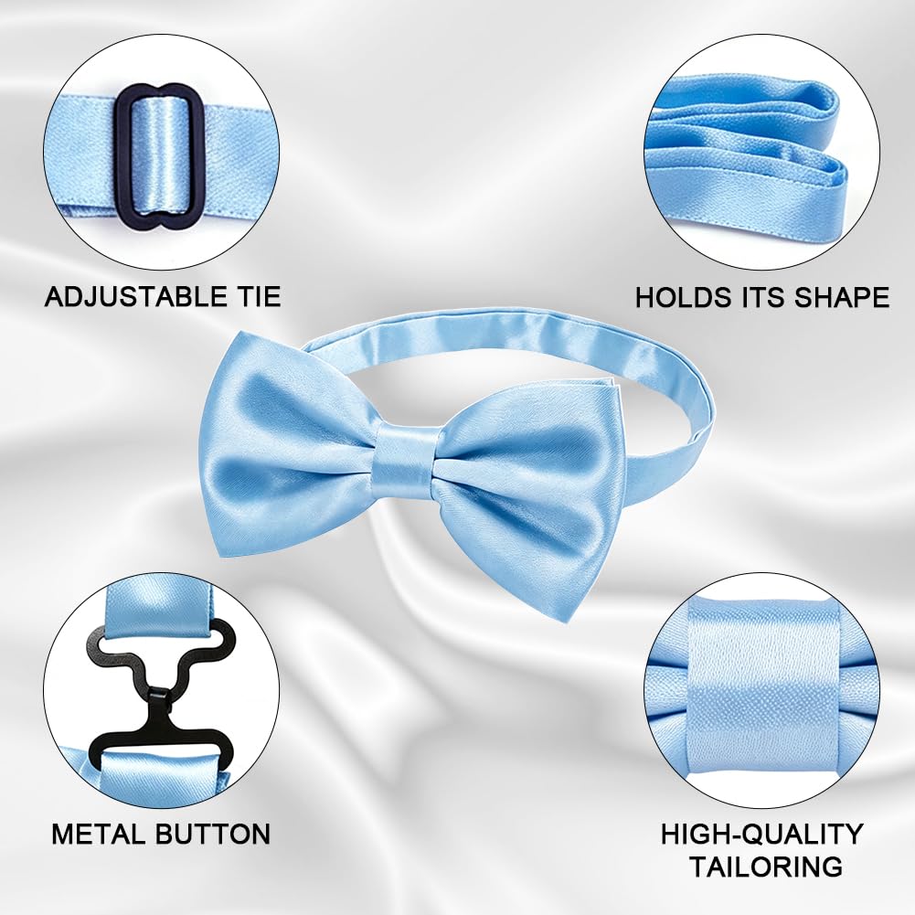 URAQT Men Pre-Tied Solid Satin Bow Tie, Adjustable Formal Bowtie