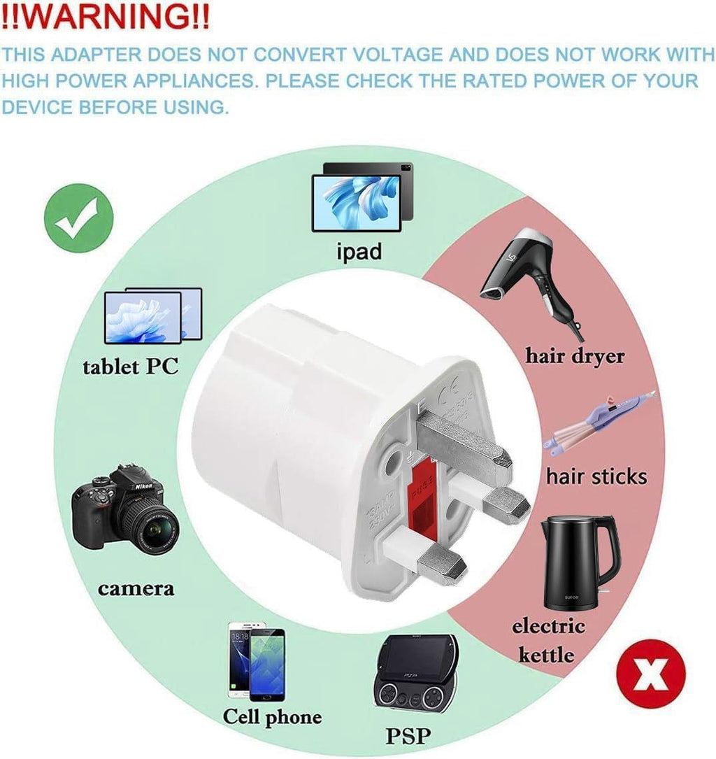 European to UK Plug Adaptor 1Pack, Travel Adapter Eu to UK Plug Adapter