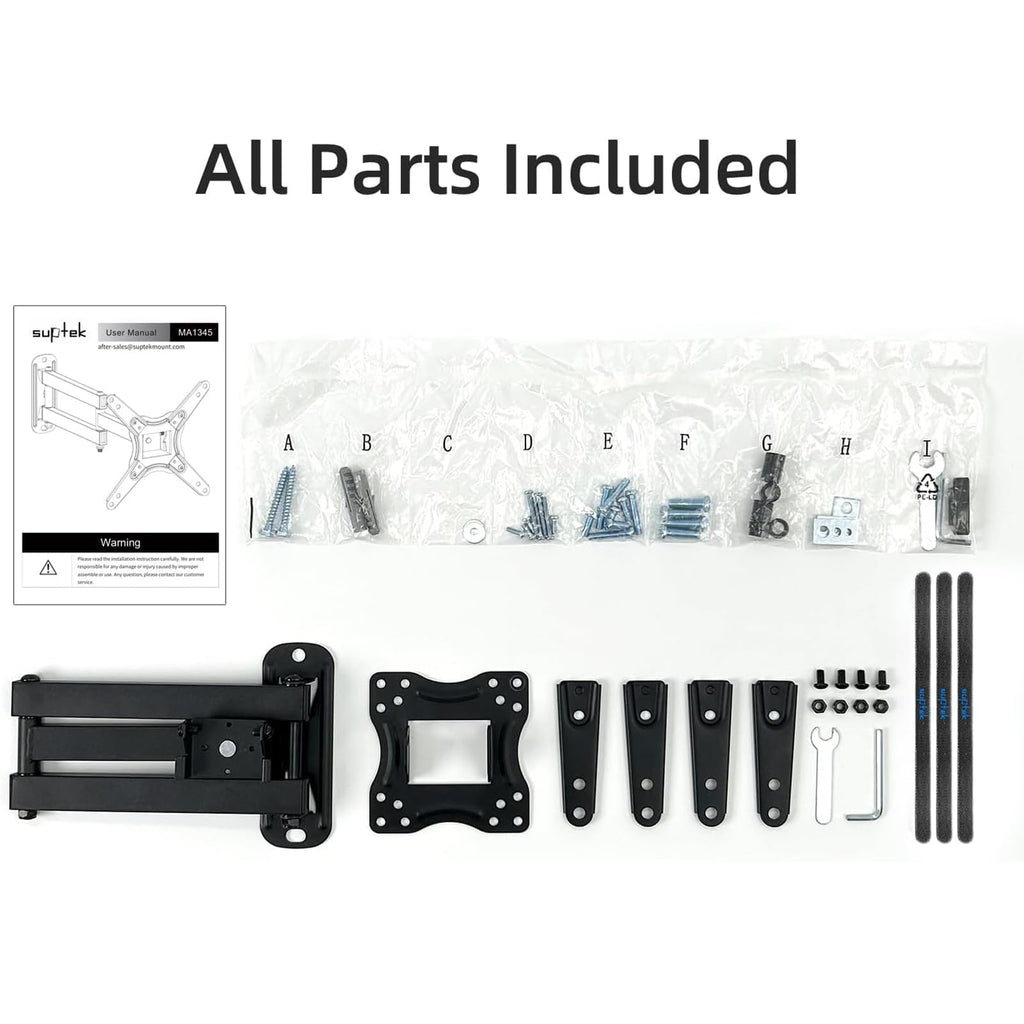 Suptek Full Motion TV Wall Mount Bracket for Most 13-30 inch TVs and Monitors, Flat and Curved TVs up to 28lbs, Tilt Swivel and 16.9 inch Extension, Max VESA 100x100mm, Black, MA2776