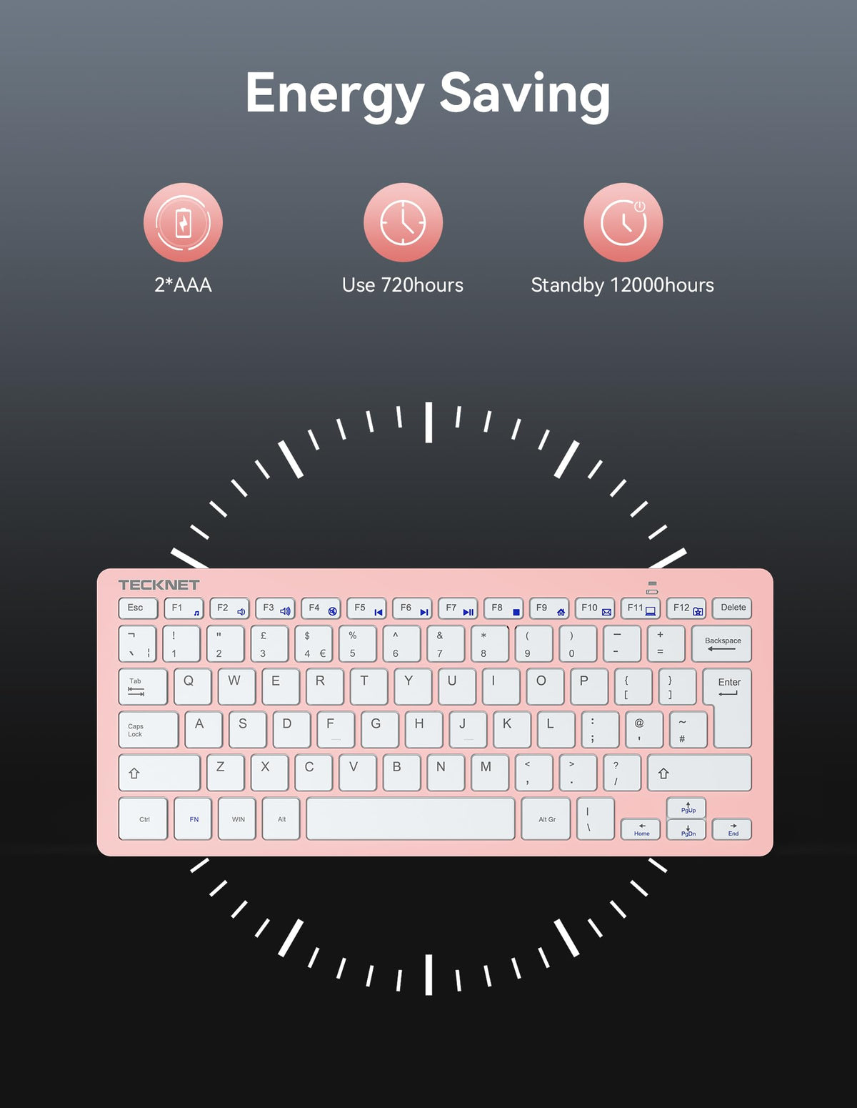 TECKNET 2.4G Wireless Compact Mini Keyboard, UK Layout, White