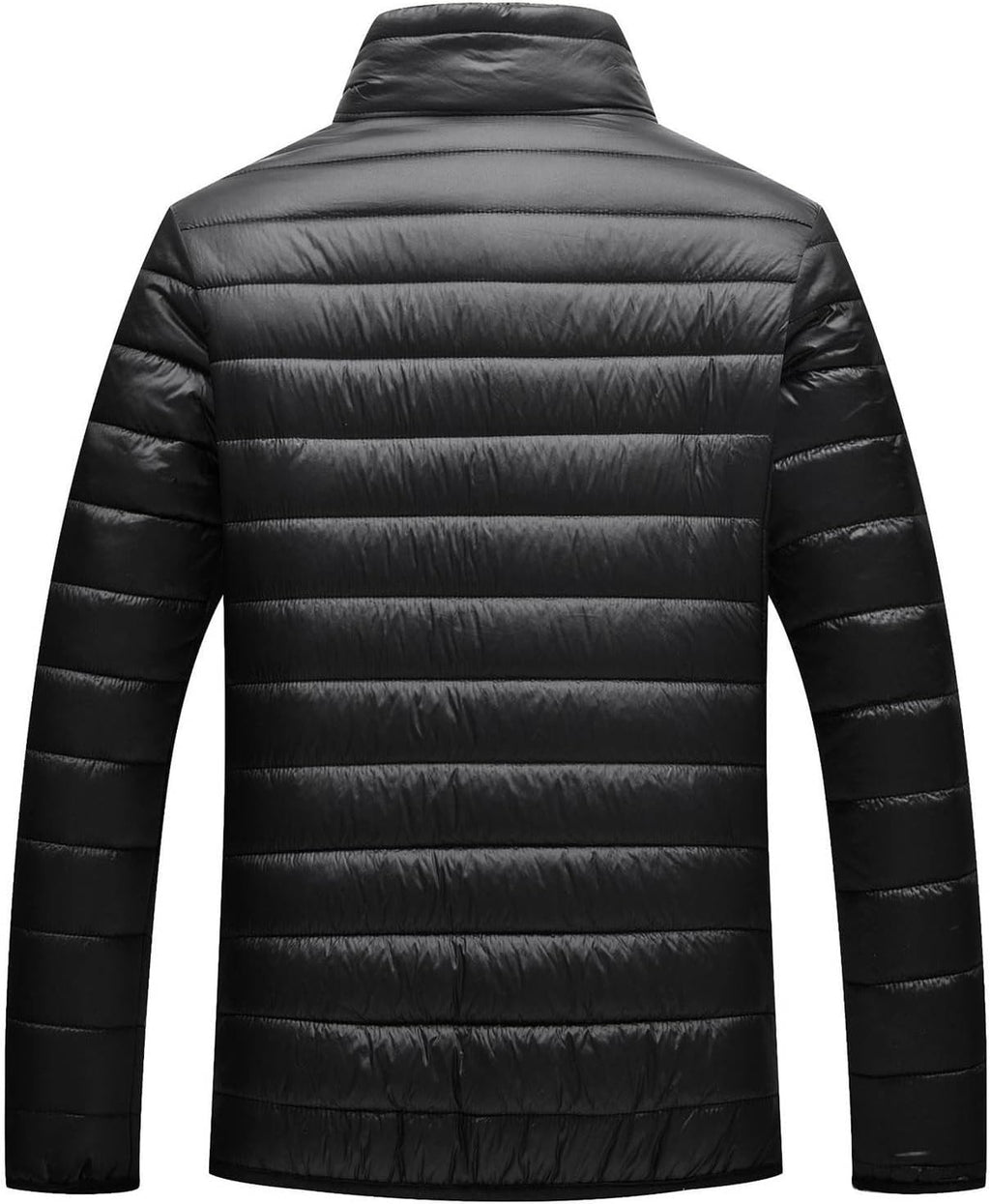 Men Winter Warm Down Jacket Long Sleeve Quilted Coats Casual Puffer Jackets Mens Outdoor Ski Hiking Windproof Stand Collar Full Zip Outwear Solid Color Thermal Coat