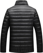 Men Winter Warm Down Jacket Long Sleeve Quilted Coats Casual Puffer Jackets Mens Outdoor Ski Hiking Windproof Stand Collar Full Zip Outwear Solid Color Thermal Coat