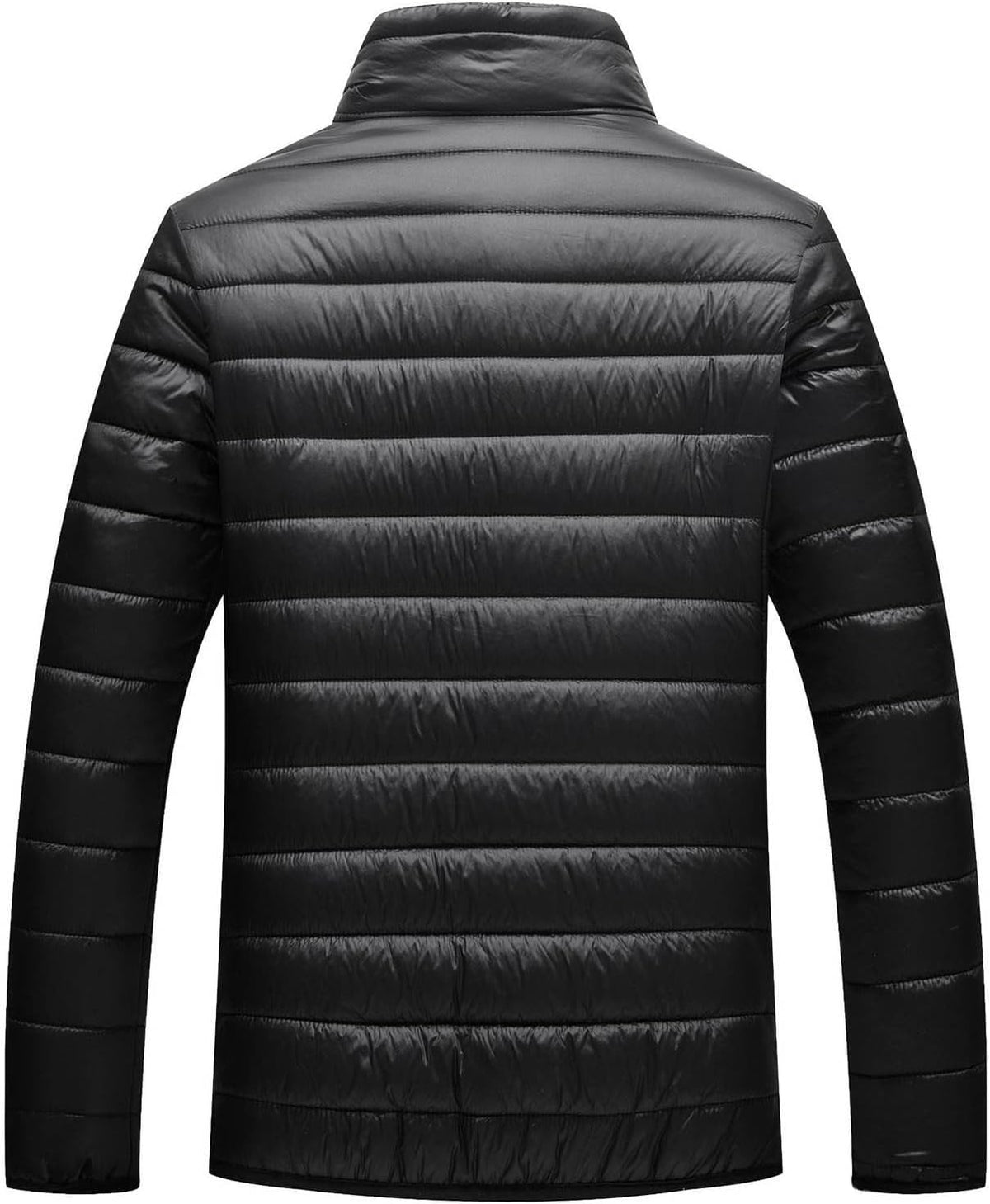 Men Winter Warm Down Jacket Long Sleeve Quilted Coats Casual Puffer Jackets Mens Outdoor Ski Hiking Windproof Stand Collar Full Zip Outwear Solid Color Thermal Coat