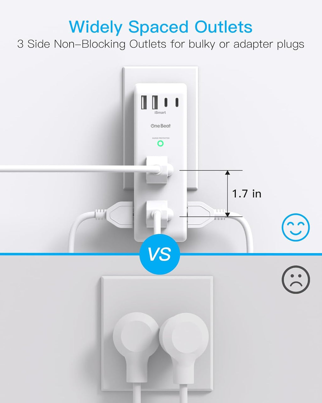 Surge Protector Outlet Extender with Rotating Plug, Multi Plug Wall Outlet