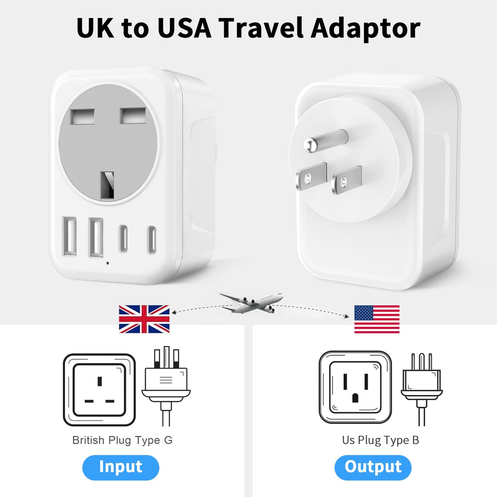2 Pack UK To European Plug Adapter, 5 IN 1 European Travel Adaptor with 2 USB C & 2 USB A, EU Plug Adapter for Germany Spain France Turkey Greece etc (Type E/F)