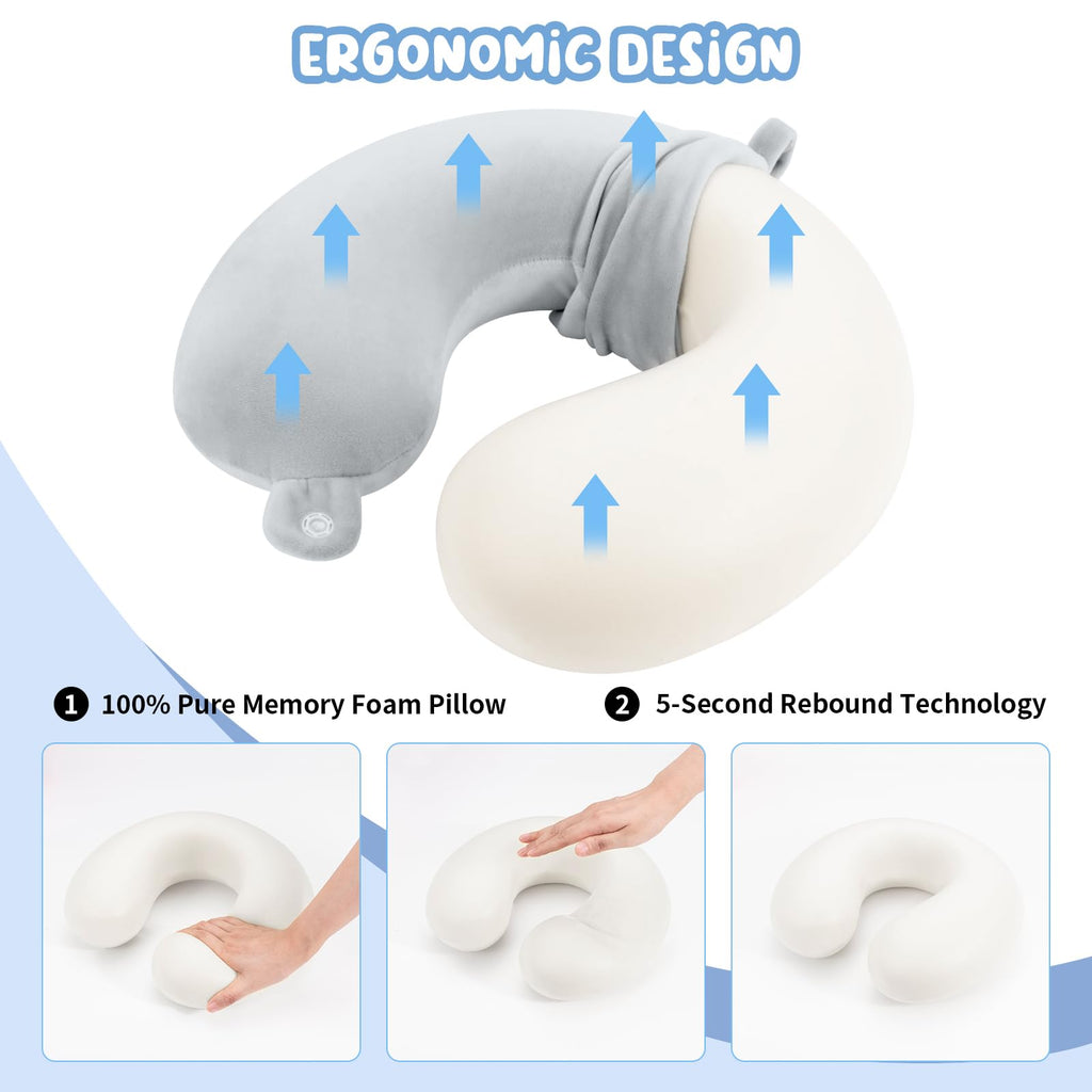 WENGX Travel Neck Pillow With Storage Bag Memory Foam Head Support Flight Pillows Cushion for Airplane Train Car Office Travel Essential for a Long Hauls Sleeping Rest(Pale Pink)