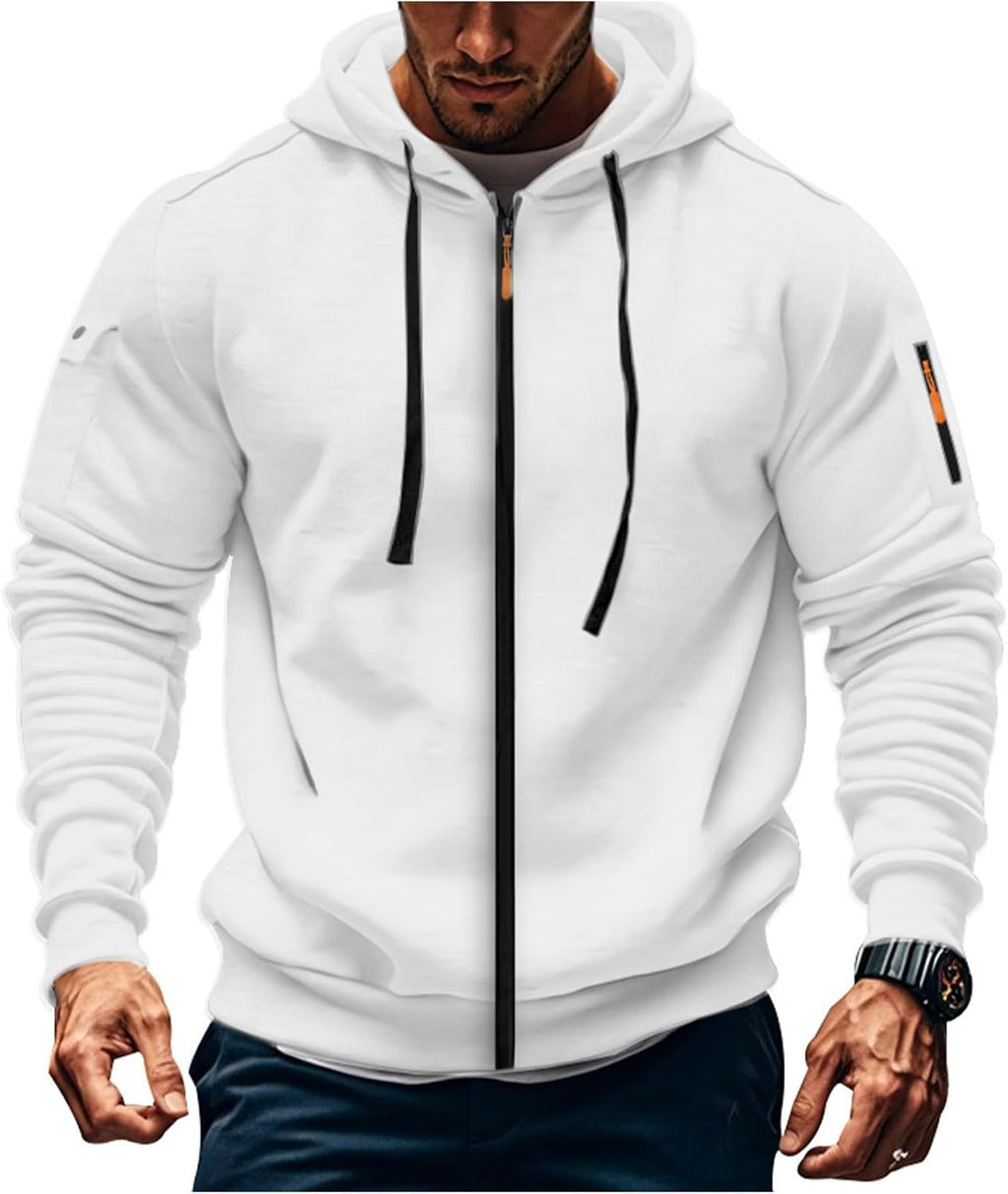 Mens Hoodie Long Sleeve Pullover Zipped with Drawstring Hood and Pocket Cuffed Shirts Hoody Fleece Slim Fit Casual Winter Oversized Hooded Sweatshirts Jacket Streetwear
