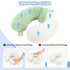 WENGX Travel Neck Pillow With Storage Bag Memory Foam Head Support Flight Pillows Cushion for Airplane Train Car Office Travel Essential for a Long Hauls Sleeping Rest(Pale Pink)