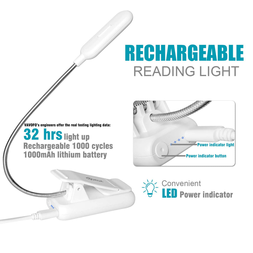 VAVOFO Rechargeable Reading Light, Clip on Book Light for Reading in Bed
