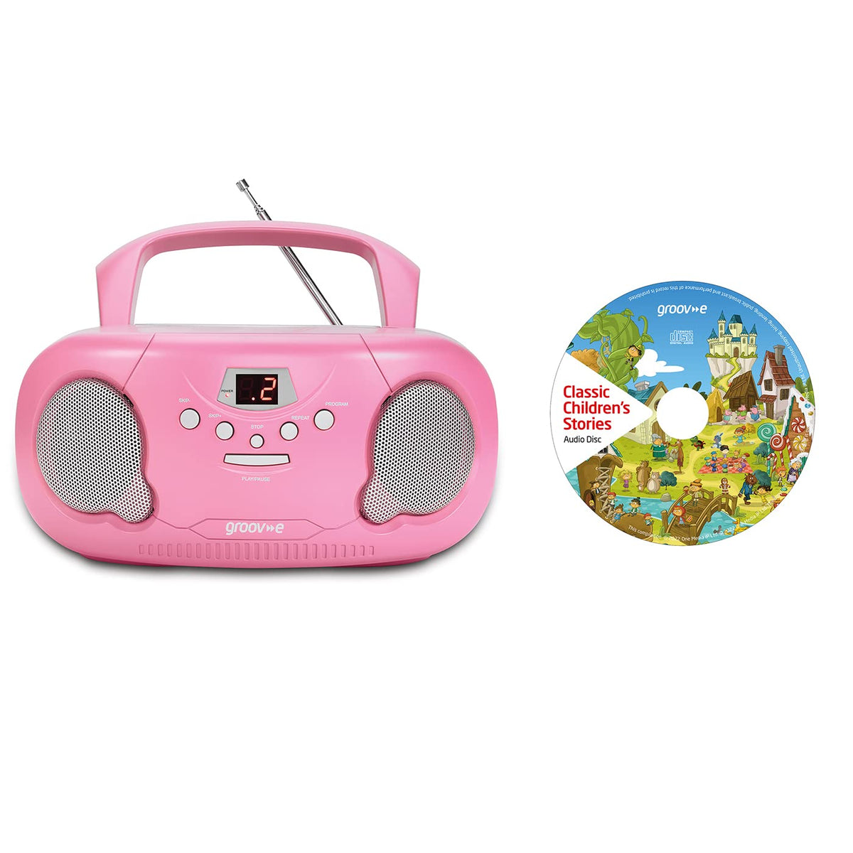 Groov-e Original Boombox - Portable CD Player with Bluetooth, Radio, 3.5mm Aux Port, & Headphone Socket - LED Display, 2 x 1.2W Speakers - Battery or Mains Powered - Blue