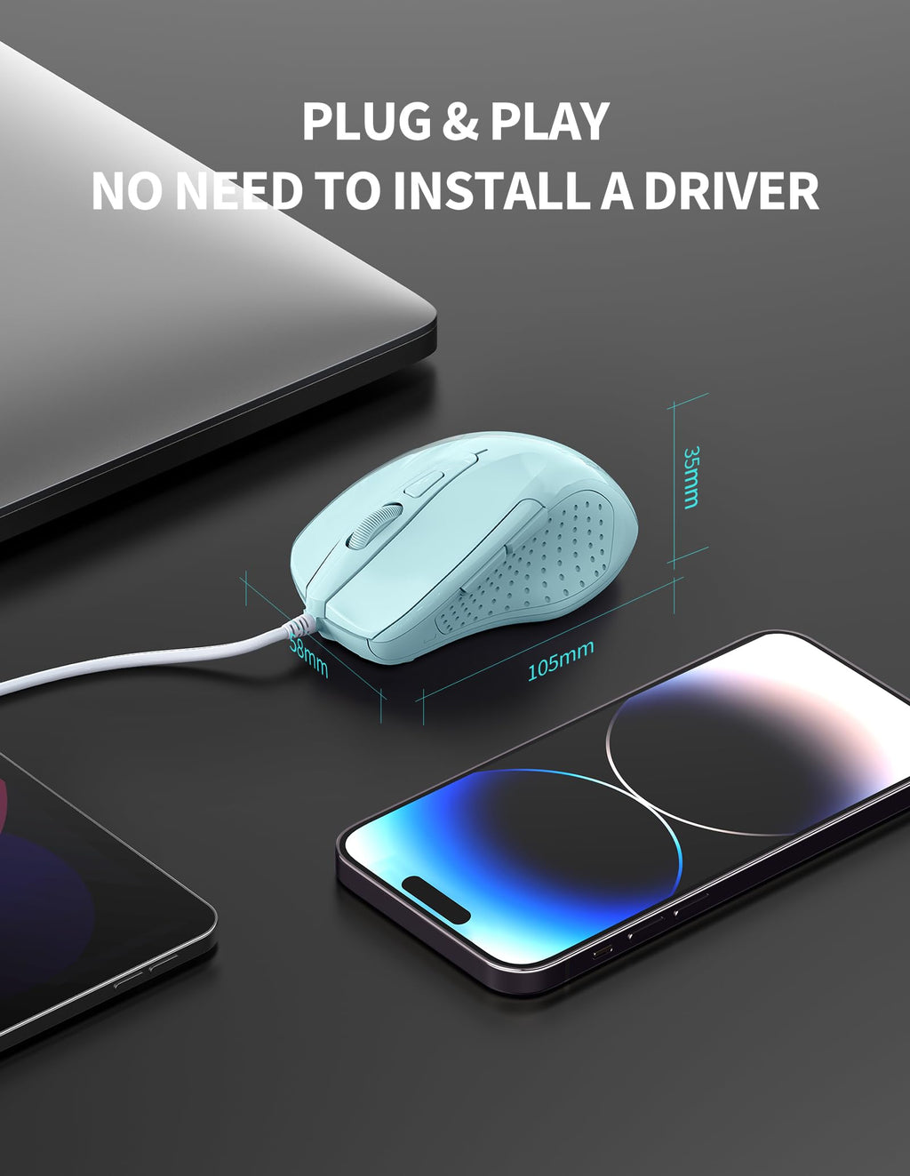TECKNET USB Wired Mouse,6400 DPI Optical,6-Button Ergonomic Computer Mouse