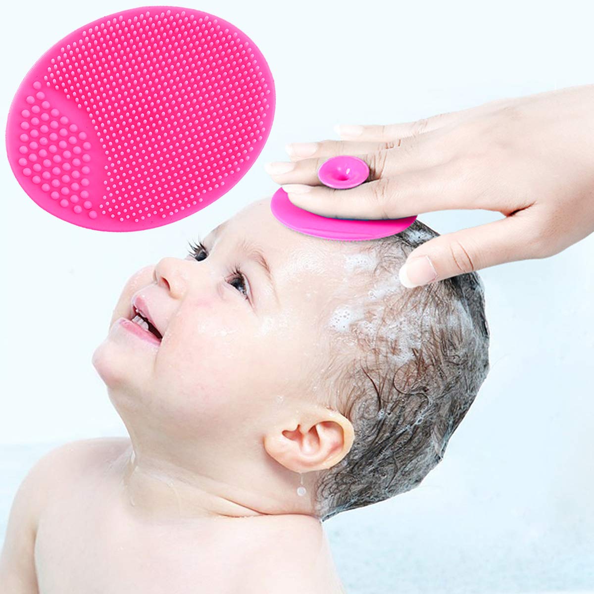 Baby Bath Brush, Baby Cradle Cap Brush, Silicone Massage Brush, Silicone Scrubbers Exfoliator Brush, Baby Skin Scrubbers Essential for Dry Skin, Cradle Cap and Eczema 2 Pack (Small-Blue&Green)
