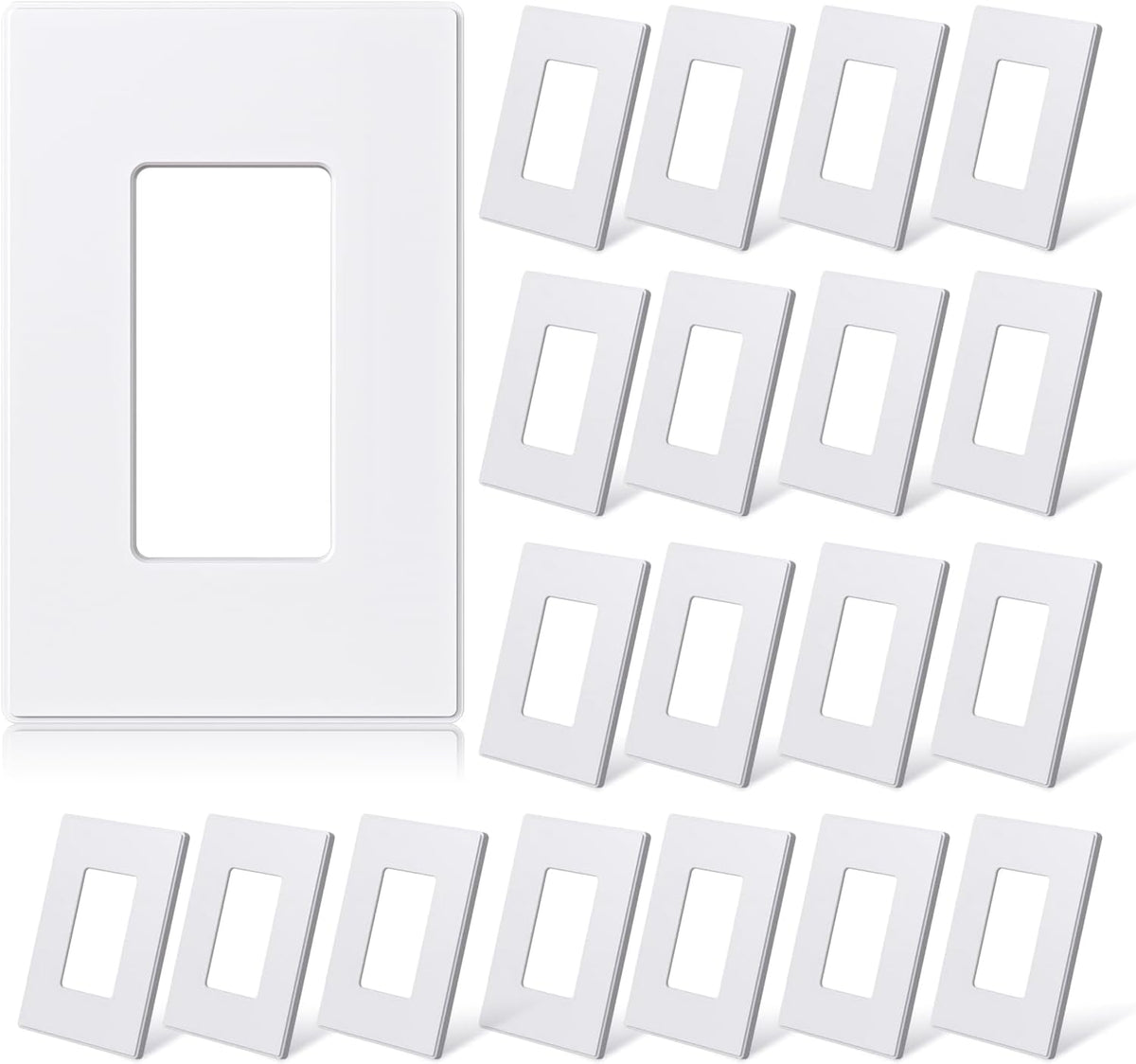 ELEGRP 2-Gang Screwless Decorative Wall Plates, Mid-Size 4.88" height x 4.94" length Unbreakable Thermoplastic Faceplate Cover for Decorator Receptacle Outlet & Switch, UL Listed (5 Pack, Matte White)