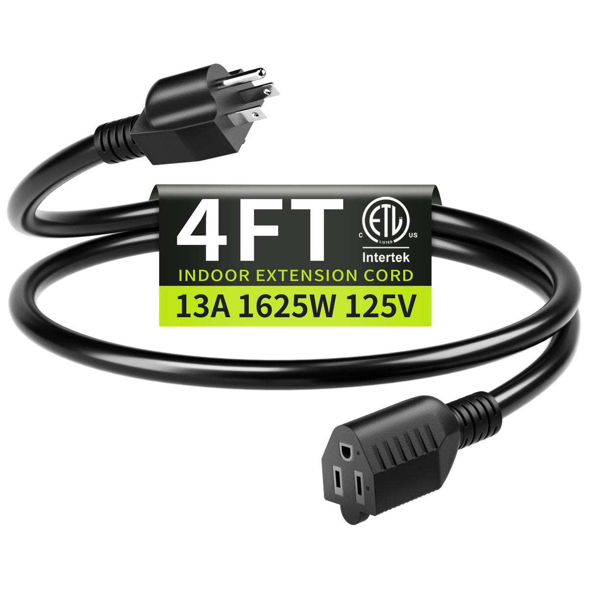 16/3 Black Extension Cord 6 FT Indoor, Short Extension Cord