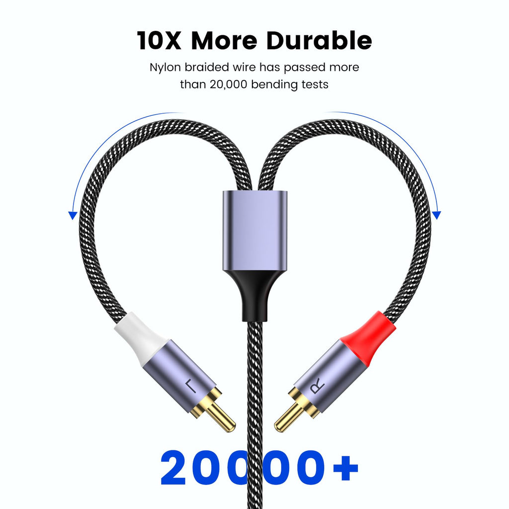 MOSWAG RCA Stereo Cable,2-Male to 2-Male RCA Audio Stereo Cable 10Ft/3M,RCA Cord Auxiliary Audio Cord Nylon Braided for Home Theater, HDTV, Amplifiers, Hi-Fi Systems, Car Audio, Speakers