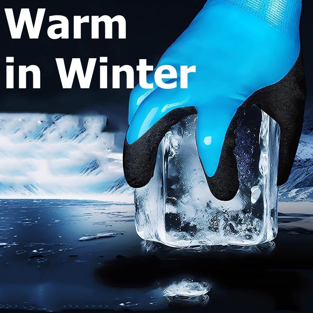 2 Pairs Waterproof Thermal Winter Work Gloves Polar Fleece Liner Superior Grip Double Latex Coating for Garden Logistics Warehousing in Cold Weather Outdoor Activities