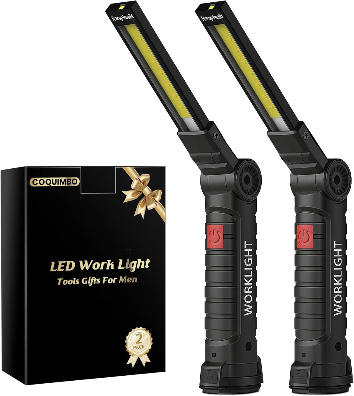 Coquimbo 2 Pack Rechargeable Work Light, Christmas Dad Gifts for Men Him