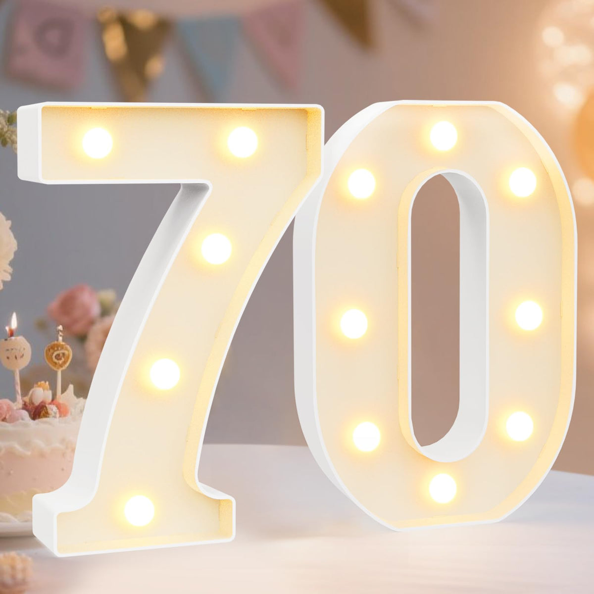 Pooqla 2.4FT Light Up Numbers, Marquee Numbers 2.4 Feet Tall Party Decor for Her Him, Mosaic Big Sign for 7th 17th 70th Birthday Anniversary Decoration Backdrop, Large Pre-Cut Frame Number 7