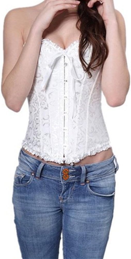 PhilaeEC Women's Plus Size Bridal Lingerie Lace up Satin Boned Corset + G-string