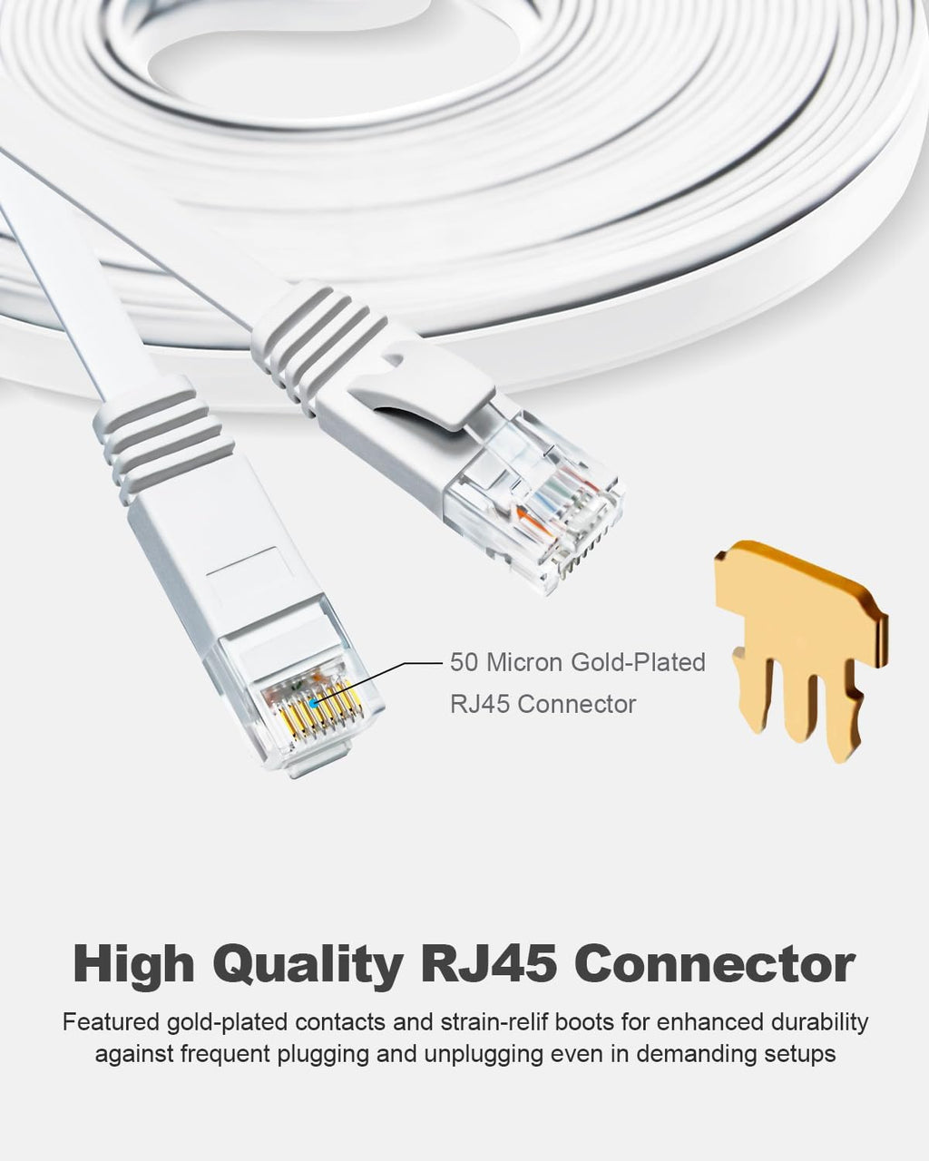 Yauhody CAT 6 Ethernet Cable 10m, Pure Copper High Speed Solid Flat CAT6