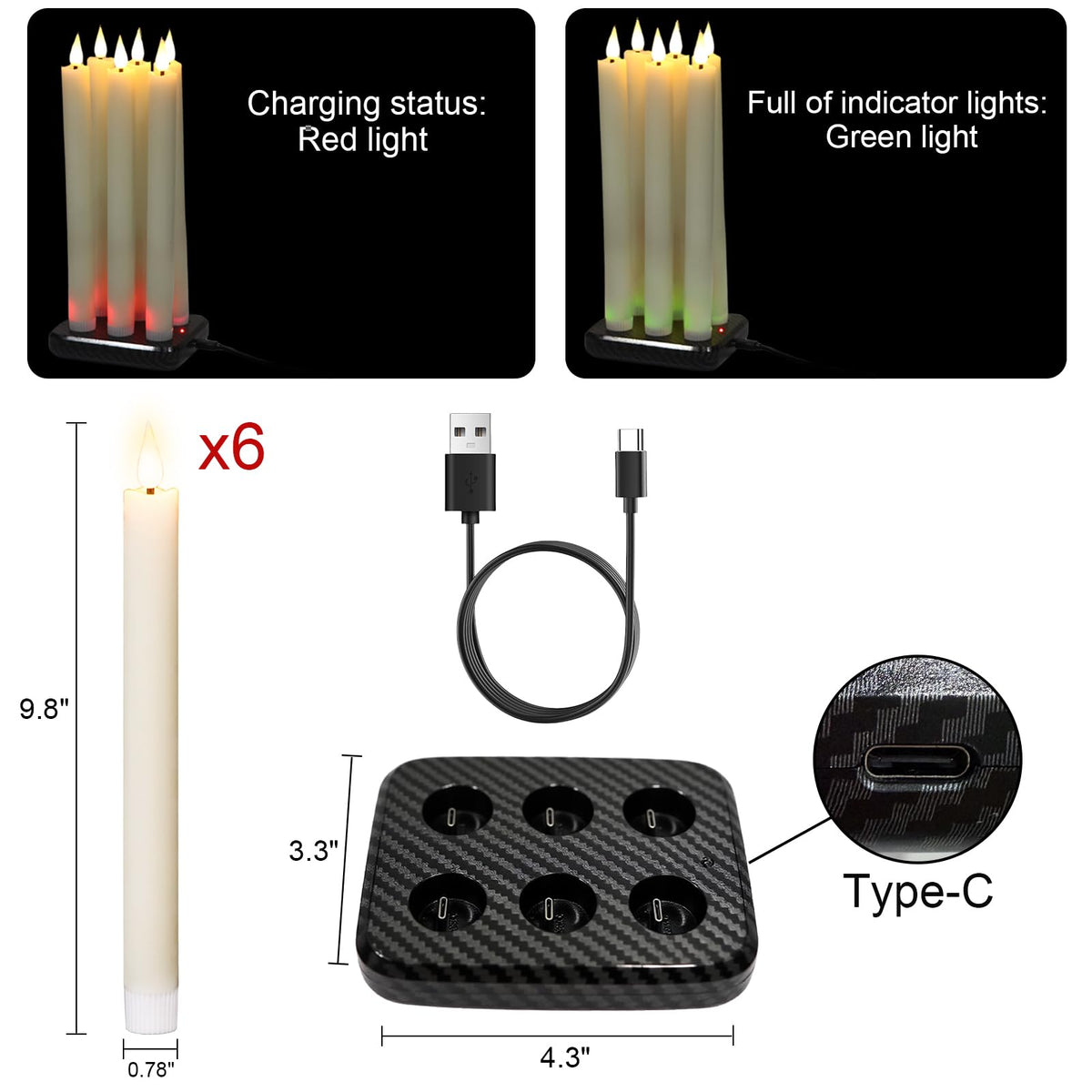 GenSwin Christmas Tree Flameless Taper Candles candlesticks Remote Timer
