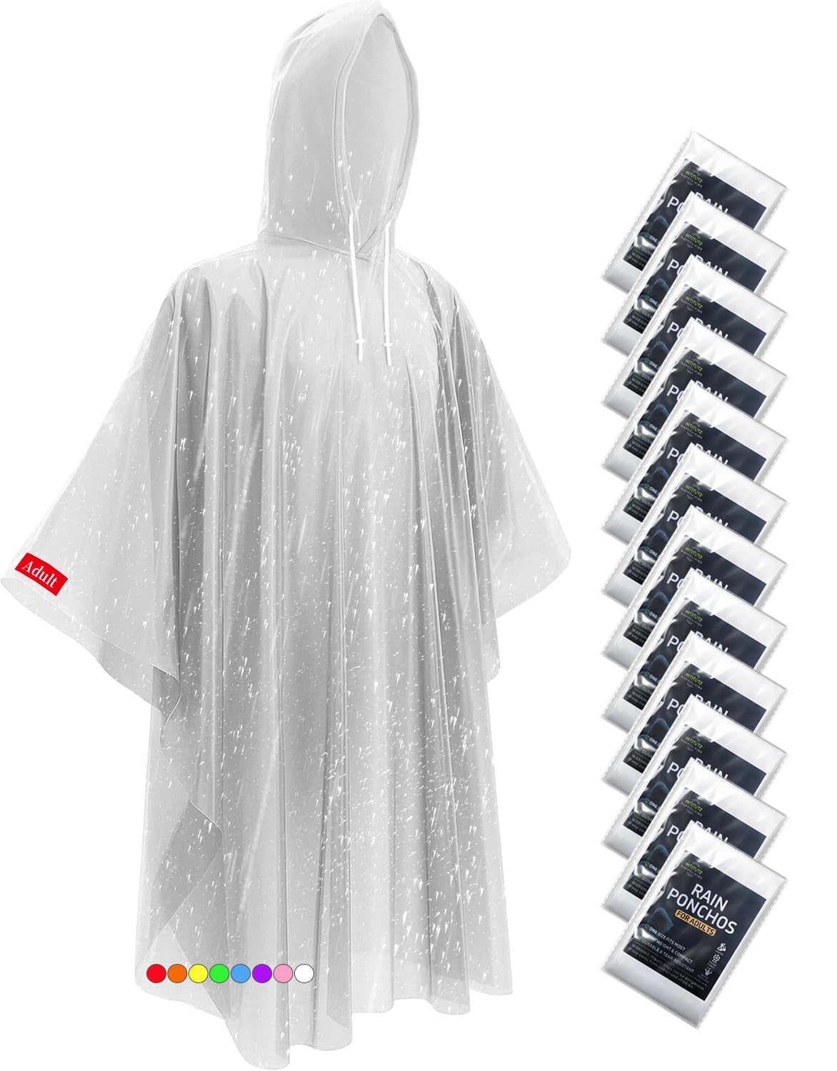 Hitituto Rain Ponchos for Adults - Extra Long Emergency Poncho with Hood, 6/12/24 Family Pack Raincoat, Home Survival Kits
